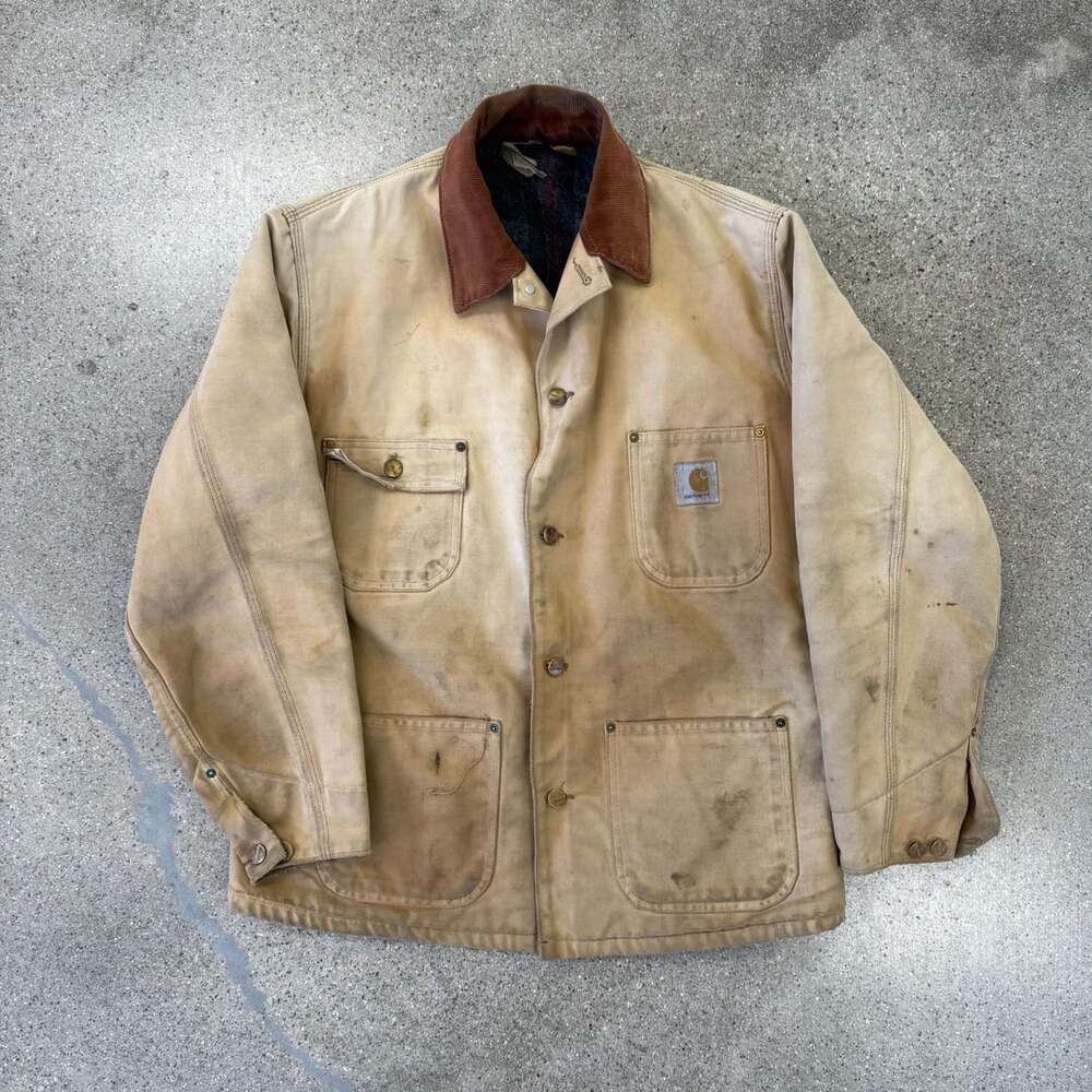 Vintage Carhartt Men's Distressed Duck Canvas Blanket Lined Chore Coat Medium